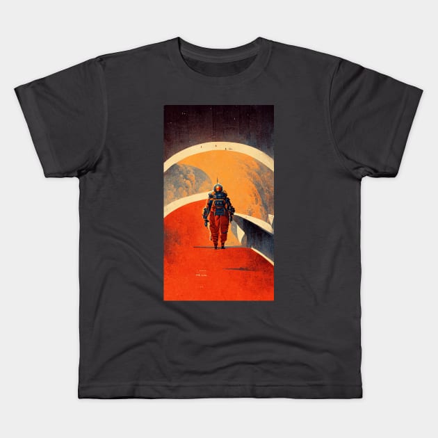 Space Walk Retro Vintage Sci fi Design Kids T-Shirt by JoshWhiteArt